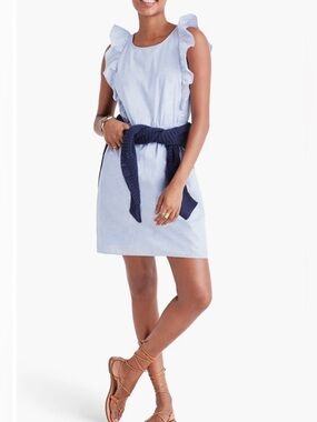 081 MADEWELL Women's Sleeveless Bellflower Ruffle Dress, Light Blue, Sz 10